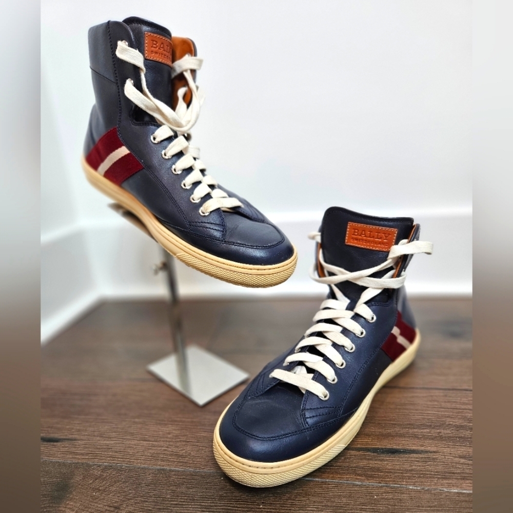 Bally Calf Leather Hi Top Sneaker Navy Men's Size 10.5